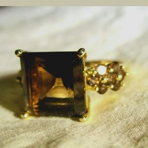 14k solid yellow gold Smoky citrine diamonds ring